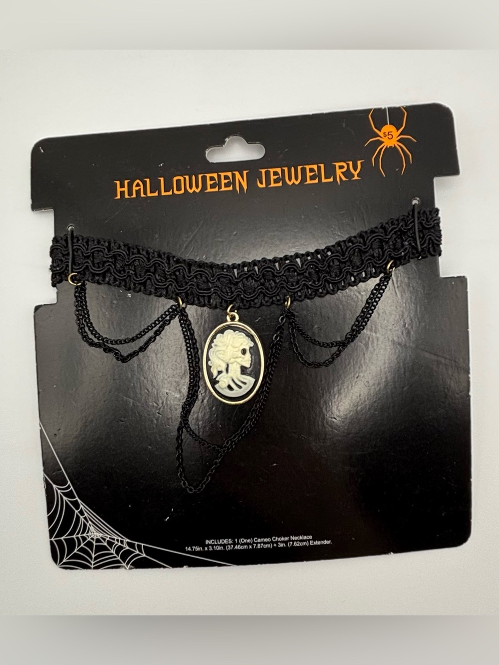 Halloween Black Cameo Choker Necklace - Gothic Skeleton Pendant